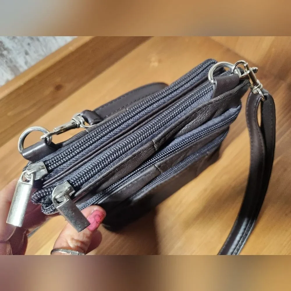 Brown Soft Leather Mini Crossbody Purse Fanny Pack Organizer Bag Belt Loops Nice